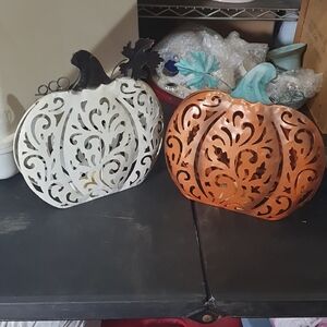 Decorative White and Orange Metal Pumpkins